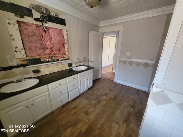 1359 Ditney Trl, Pioneer, TN 37847 - bathroom featuring ornamental molding, wood finished floors, and double vanity