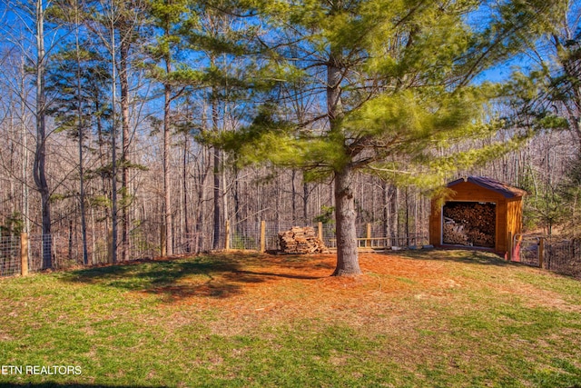 view of yard with an outbuilding