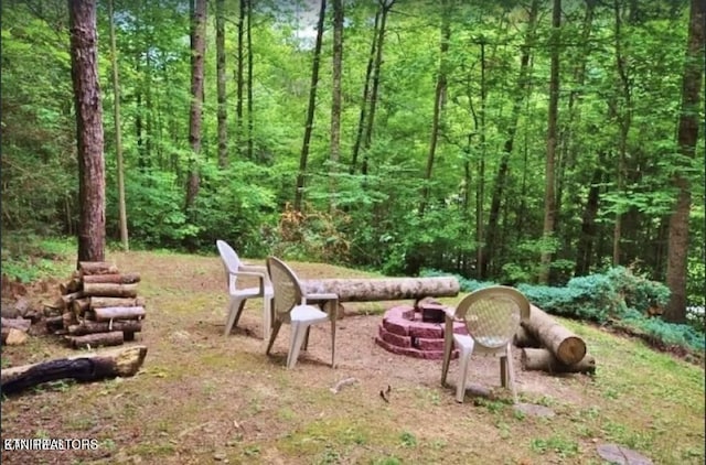 view of yard with an outdoor fire pit