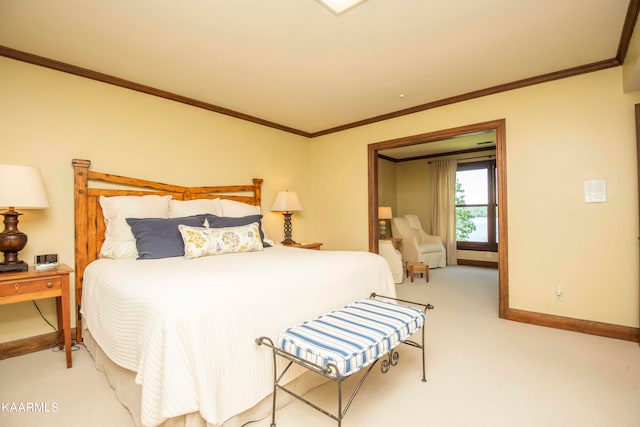 carpeted bedroom with crown molding