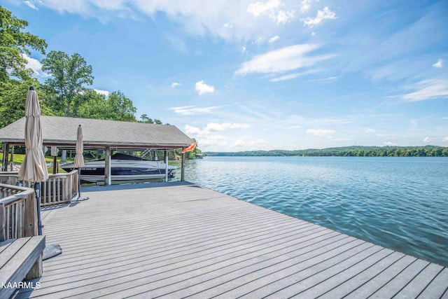 dock area with a water view