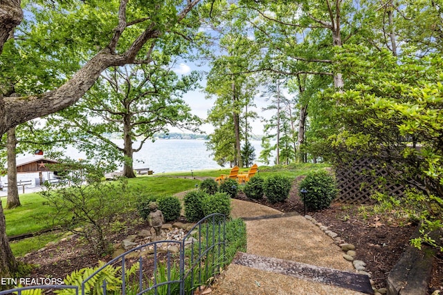 view of yard with a water view