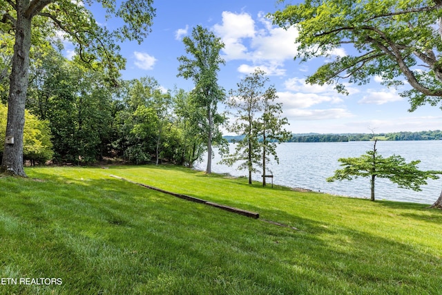 exterior space with a water view