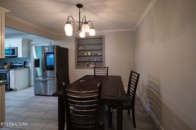 dining room with crown molding and a notable chandelier