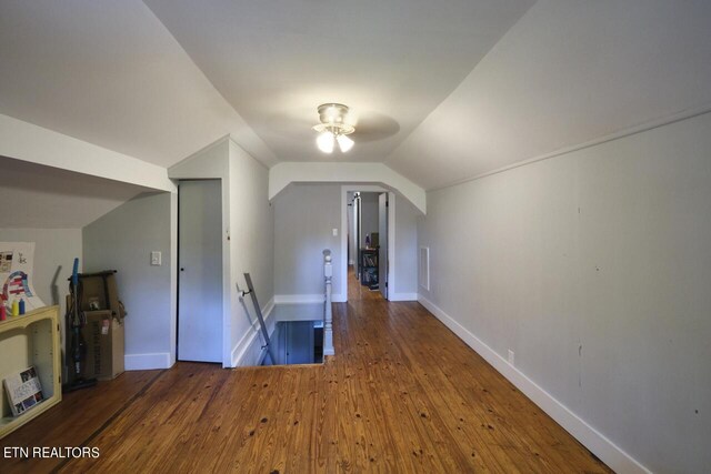 additional living space featuring wood-type flooring and vaulted ceiling