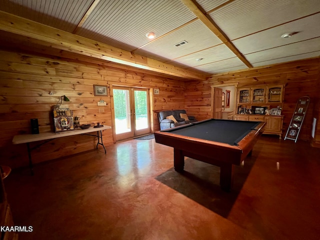 rec room featuring french doors and billiards