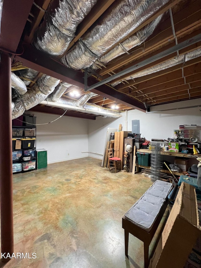 basement with a workshop area