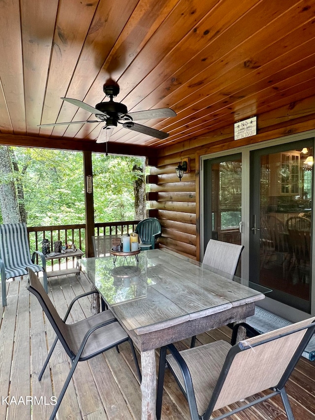 wooden deck with ceiling fan