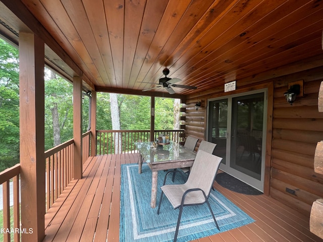 wooden terrace with ceiling fan