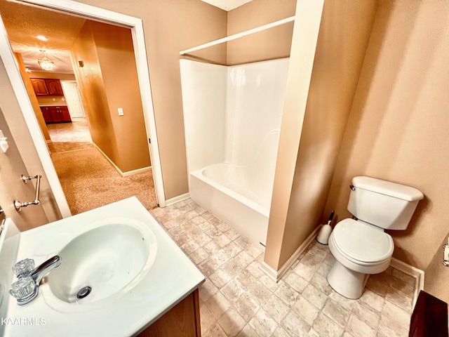 full bathroom with tile floors, toilet, shower / bathing tub combination, and vanity