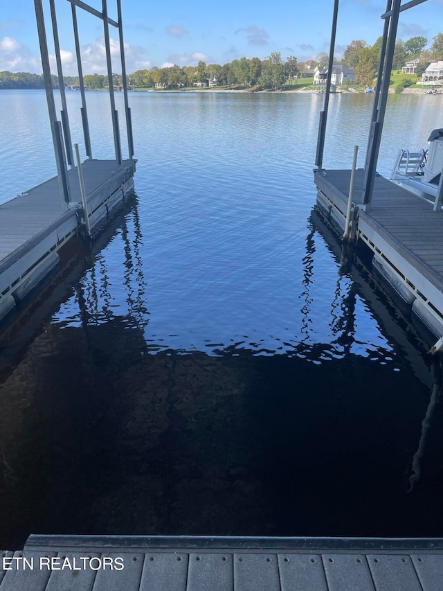 dock area with a water view