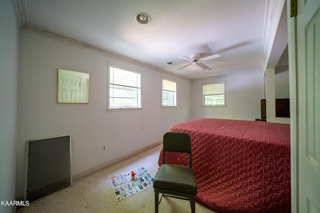 bedroom featuring crown molding and ceiling fan