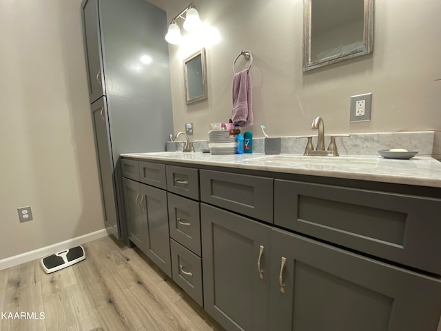 bathroom featuring vanity and hardwood / wood-style flooring