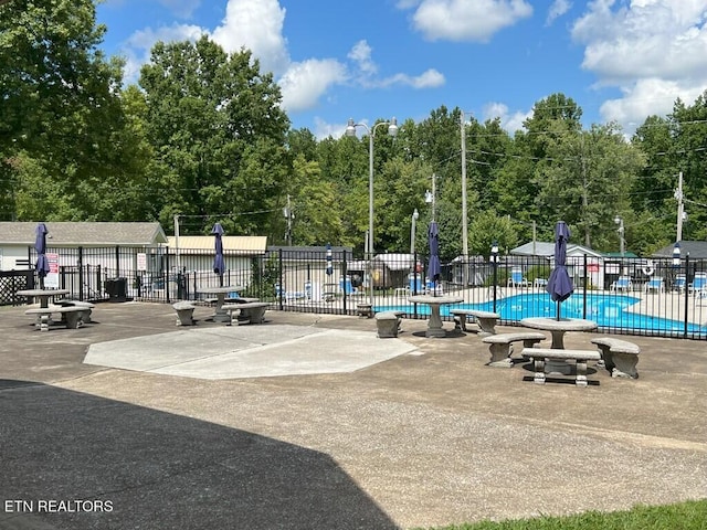 view of swimming pool with a patio