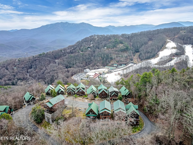 bird's eye view with a mountain view