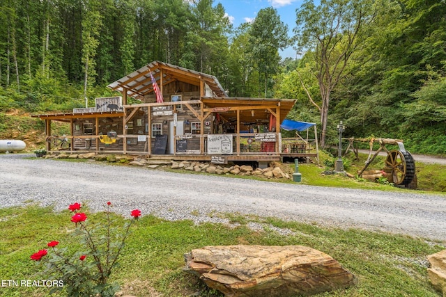 view of log cabin