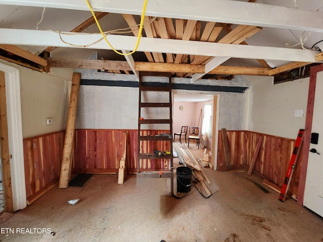 basement with wood walls