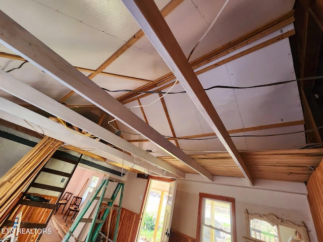 interior details with beam ceiling