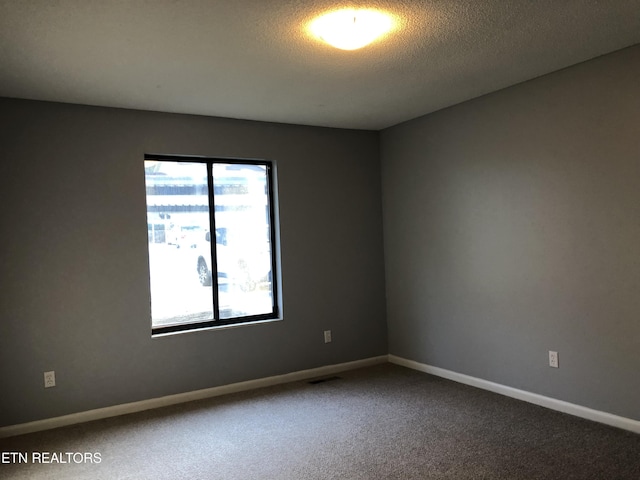 unfurnished room with carpet flooring and a textured ceiling