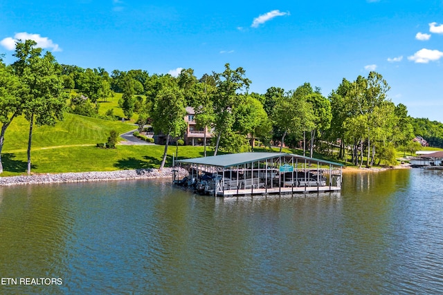 view of dock with a water view