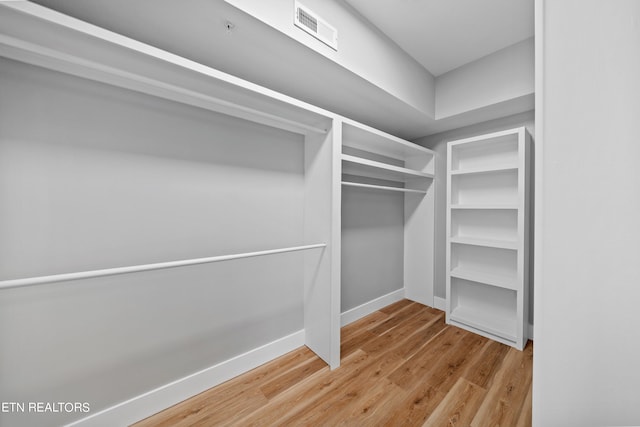 walk in closet with light wood-type flooring