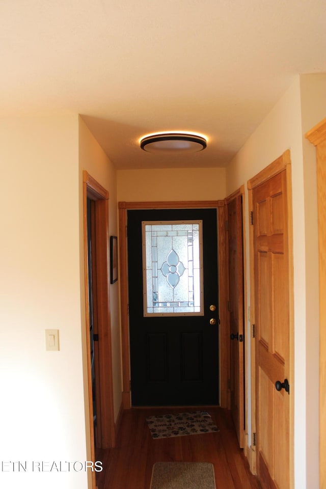 doorway featuring dark hardwood / wood-style flooring