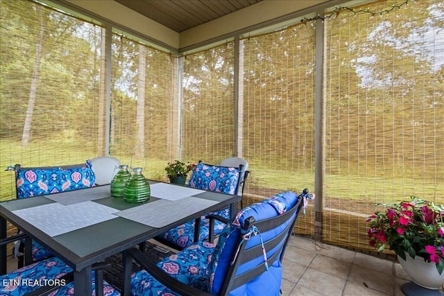 sunroom / solarium featuring wooden ceiling