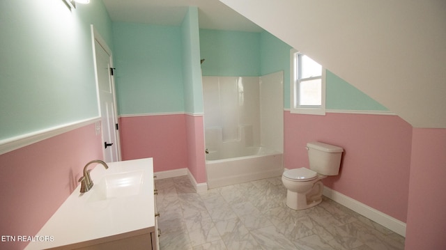 full bathroom featuring tile floors, toilet, vanity, and bathtub / shower combination