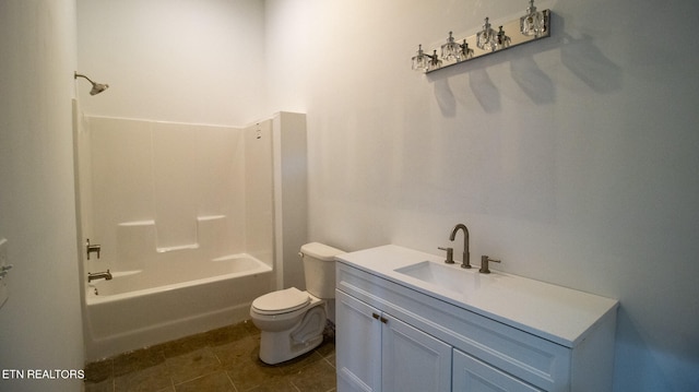 full bathroom with shower / bath combination, vanity, tile floors, and toilet