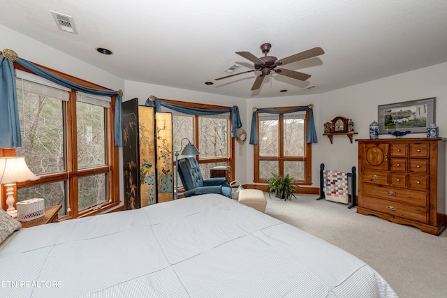 bedroom featuring carpet and ceiling fan