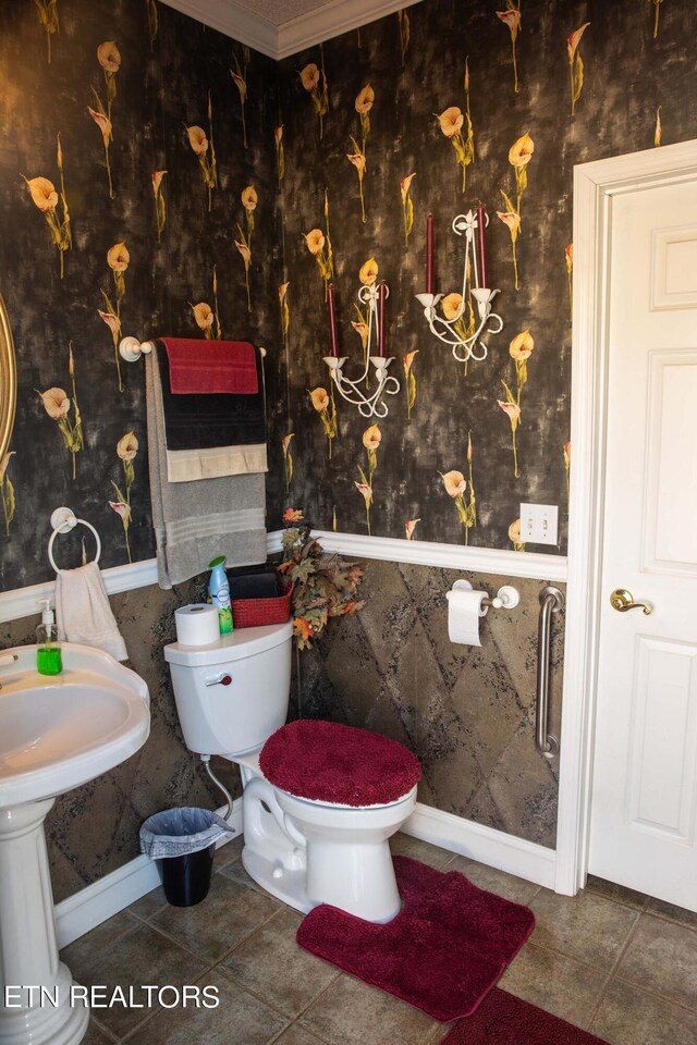 352 Rutherford Dr, New Tazewell, TN 37825 - bathroom with crown molding, toilet, and tile floors