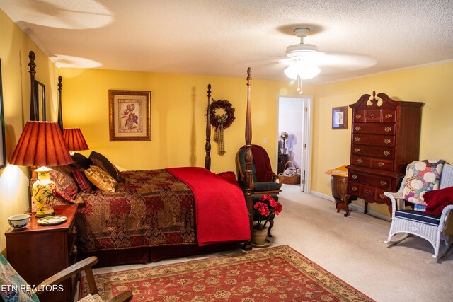 352 Rutherford Dr, New Tazewell, TN 37825 - bedroom with light carpet, a textured ceiling, and ceiling fan