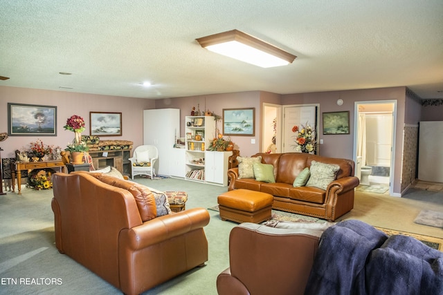 352 Rutherford Dr, New Tazewell, TN 37825 - carpeted living room featuring a textured ceiling