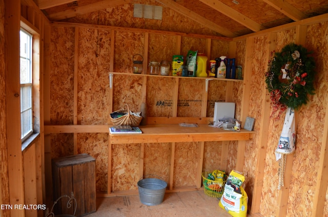 home office with vaulted ceiling