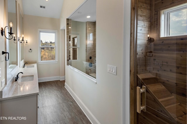 bathroom with dual bowl vanity