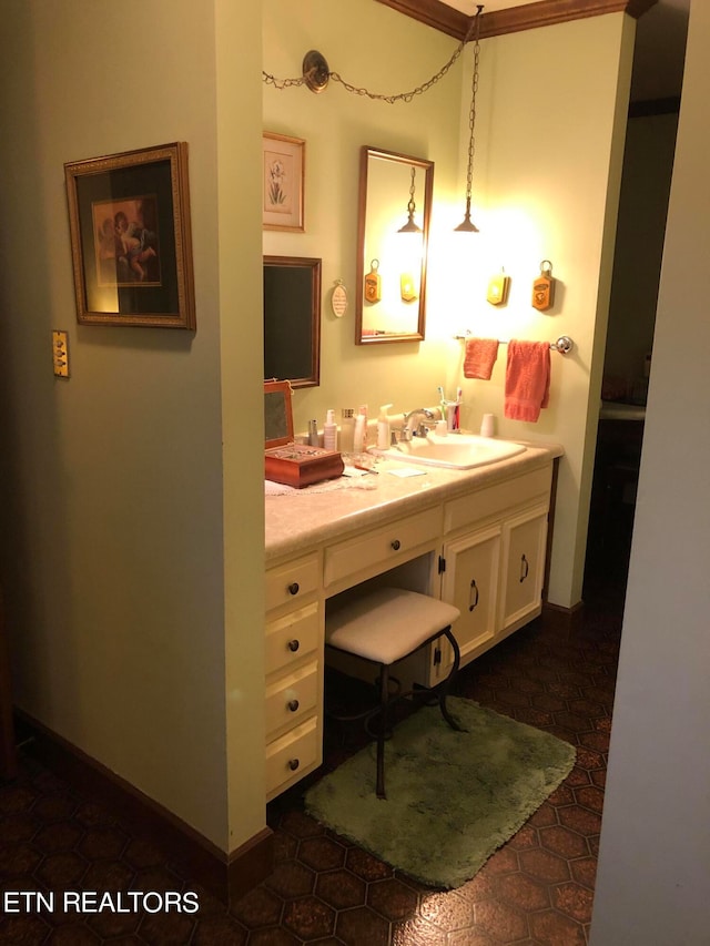 bathroom with tile flooring and vanity