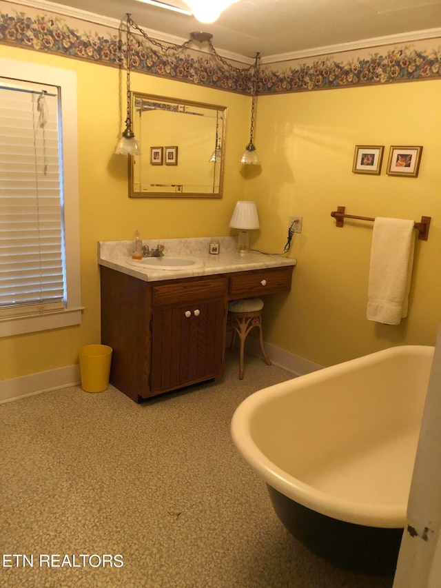 bathroom with a bath and vanity