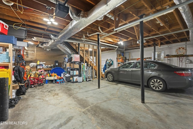 garage with a garage door opener