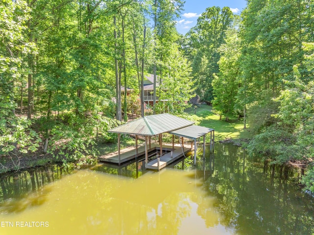 view of dock featuring a water view