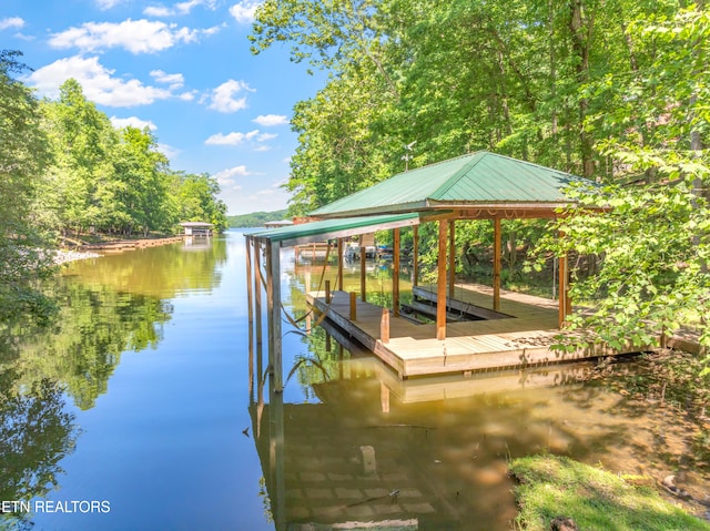 view of dock featuring a water view