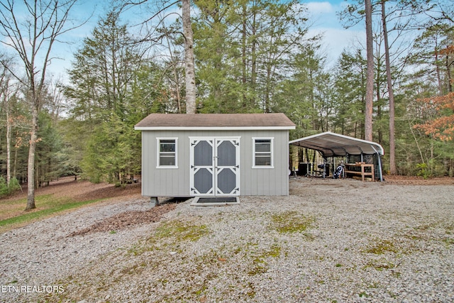 view of shed / structure featuring a carport