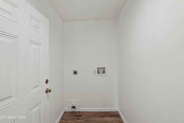 laundry area with electric dryer hookup, dark wood-type flooring, and hookup for a washing machine