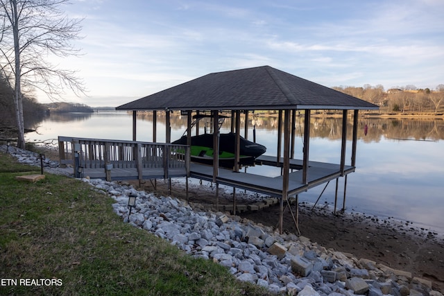 view of dock with a water view