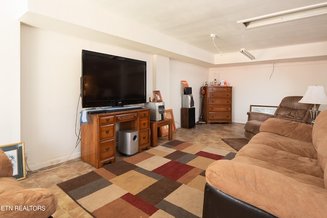 living room with light tile floors