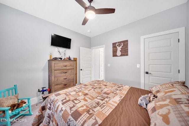 bedroom with carpet flooring and ceiling fan