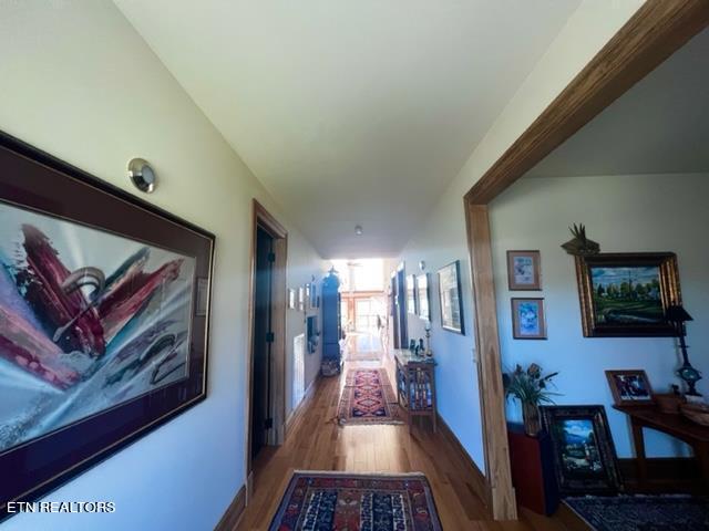 hallway with dark hardwood / wood-style floors