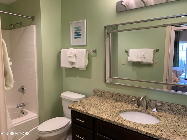 full bathroom with toilet, washtub / shower combination, and vanity