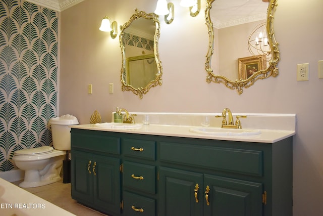 bathroom featuring vanity, tile patterned floors, and toilet