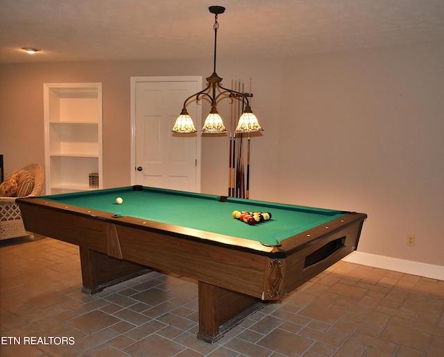 rec room with pool table and built in features