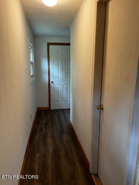 hallway featuring dark wood-type flooring